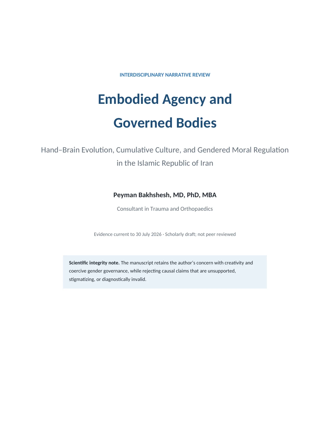 Embodied Agency and Governed Bodies — Page 1 of 18