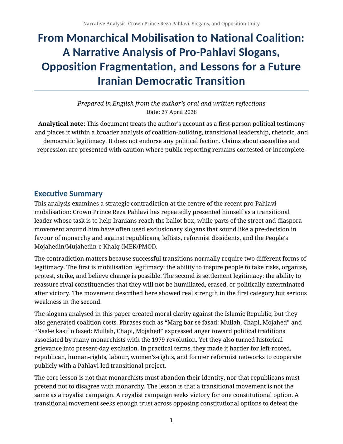 From Monarchical Mobilisation to National Coalition — Page 1 of 10