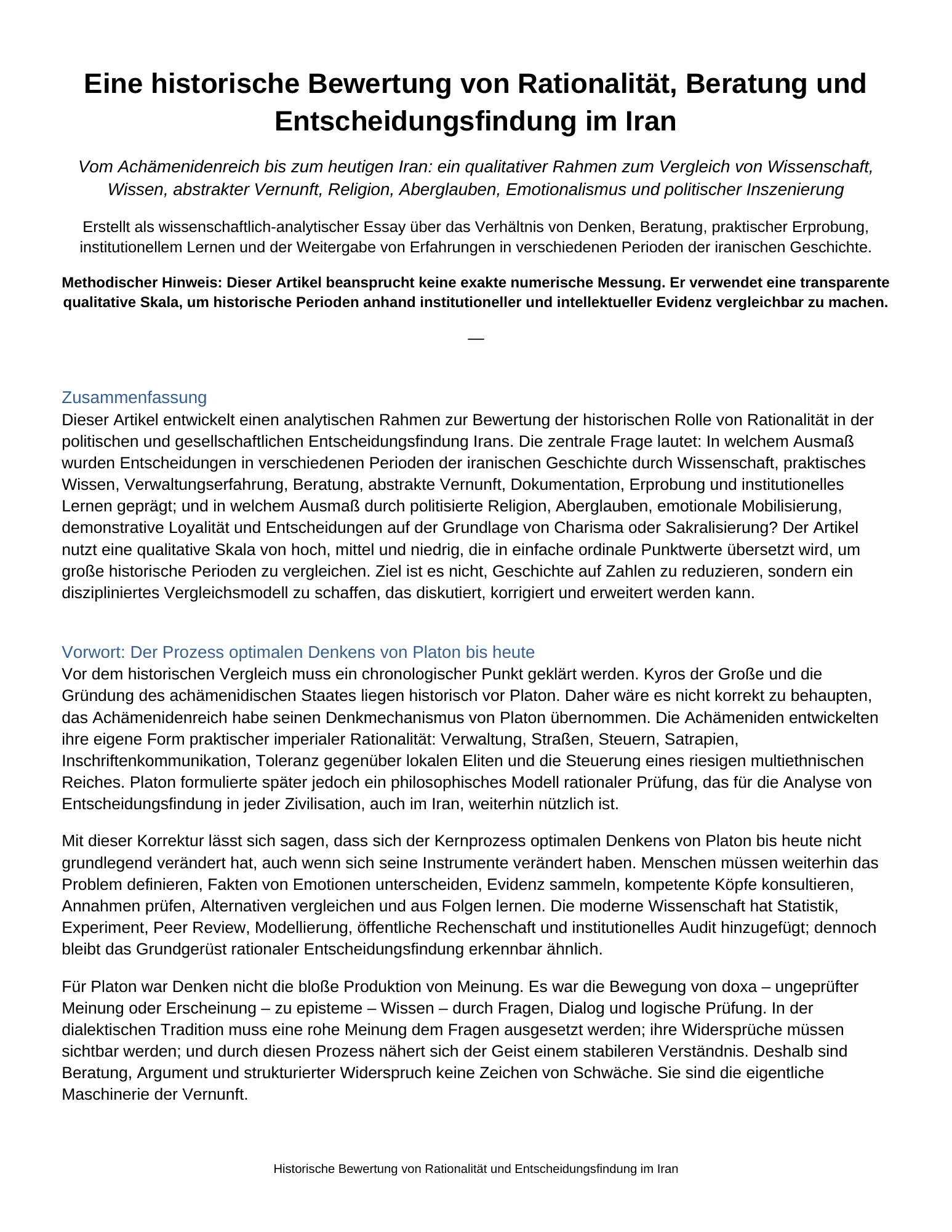 Eine historische Bewertung von Rationalität, Beratung und Entscheidungsfindung im Iran — Page 1 of 5