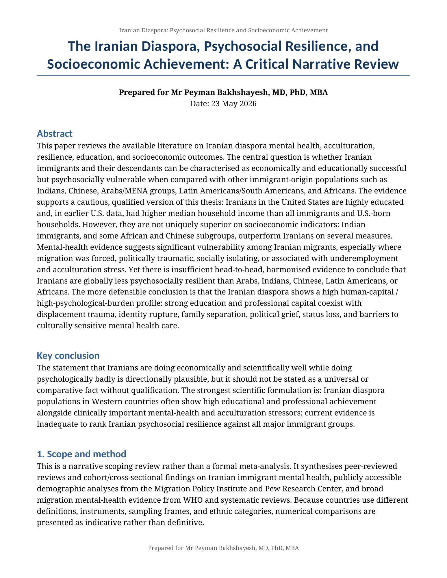 The Iranian Diaspora, Psychosocial Resilience, and Socioeconomic Achievement: A Critical Narrative Review — Page 1 of 9