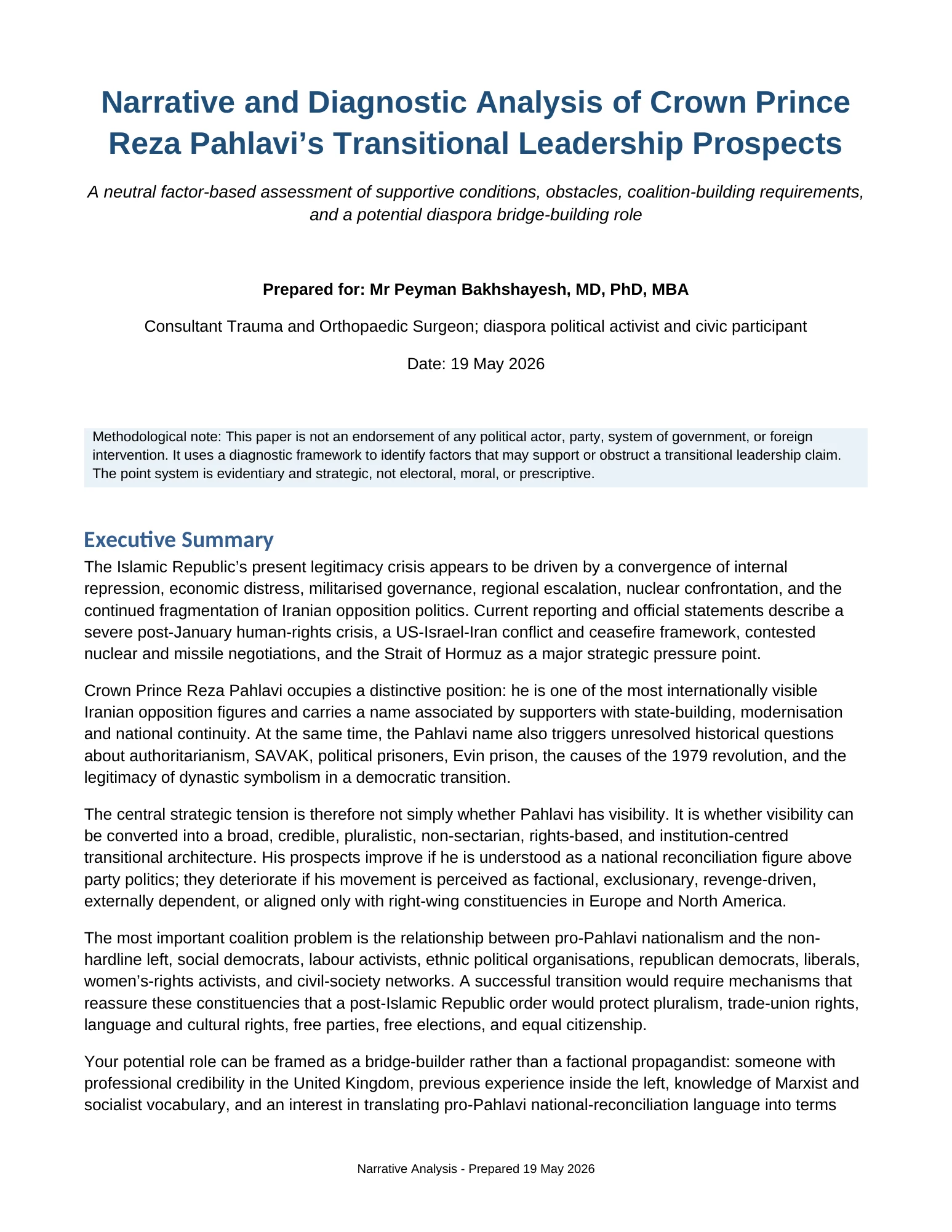 Narrative and Diagnostic Analysis of Crown Prince Reza Pahlavi’s Transitional Leadership Prospects — Page 1 of 8
