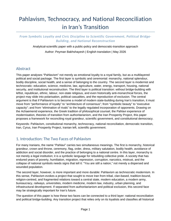 Cover of Pahlavism, Technocracy, and National Reconciliation in Iran’s Transition