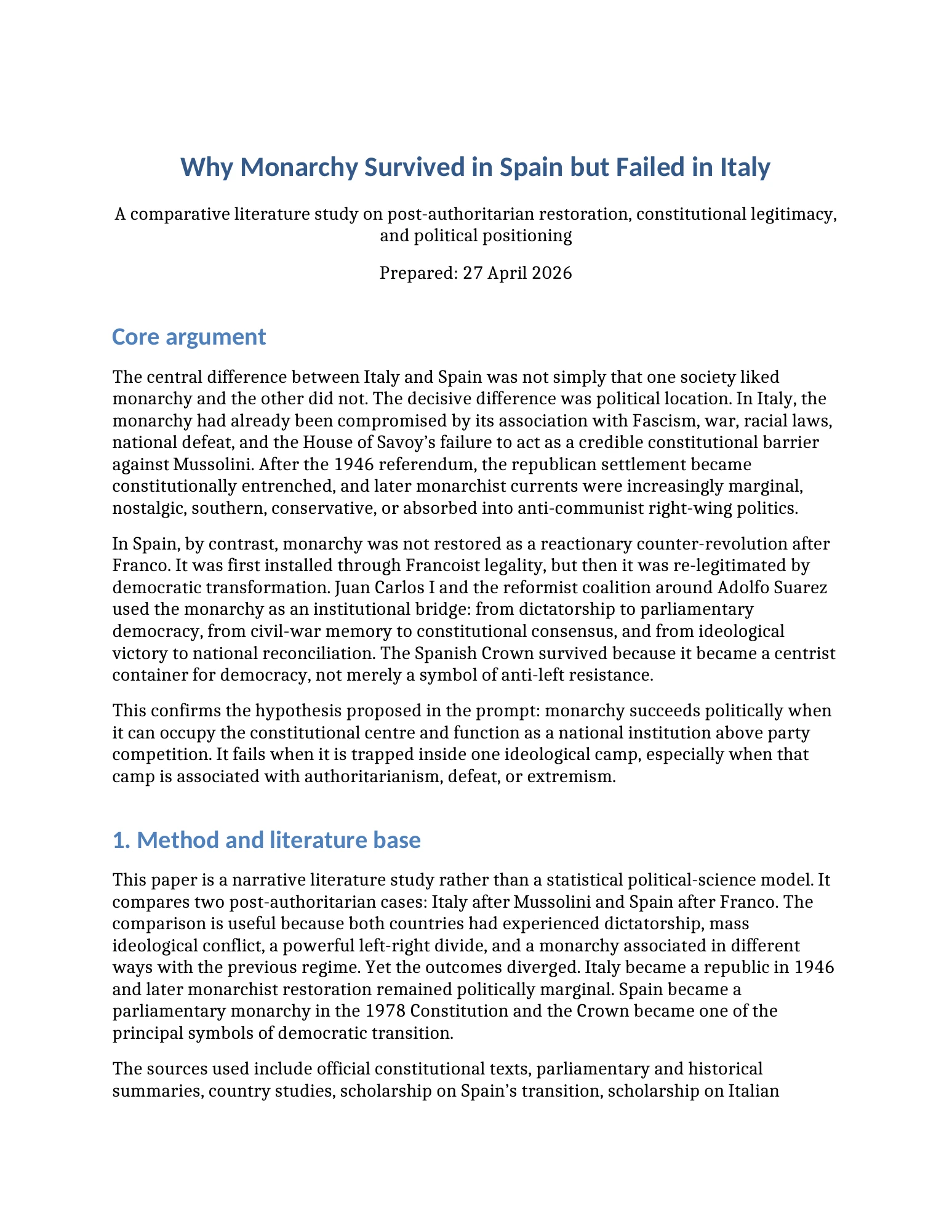 Why Monarchy Survived in Spain but Failed in Italy — Page 1 of 8